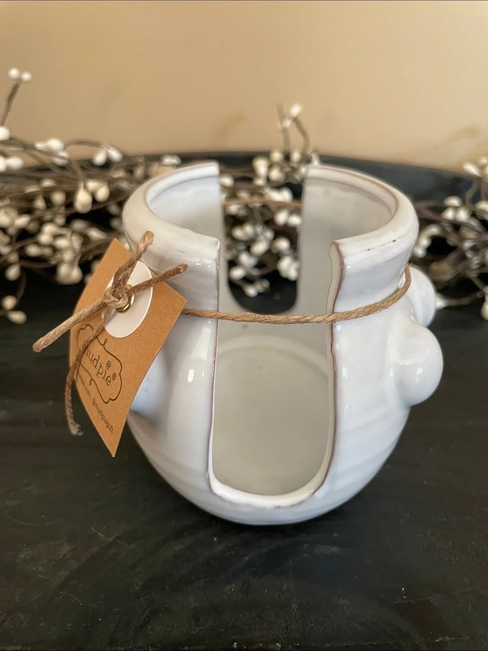 NWT Mud Pie White Beaded Stoneware Sponge Holder